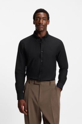 Camisa slim fit de algod&oacute;n Oxford, Negro