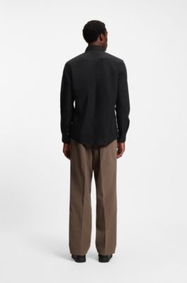 Camisa slim fit de algod&oacute;n Oxford, Negro