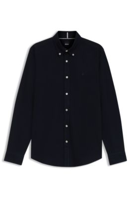 Camisa slim fit de algod&oacute;n Oxford, Azul oscuro