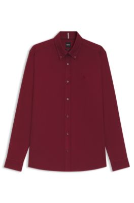 Camisa slim fit de algod&oacute;n Oxford, Rojo oscuro