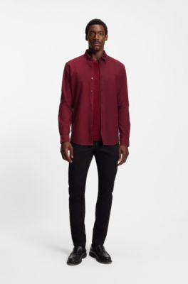 Slim-fit shirt in Oxford cotton, Dark Red