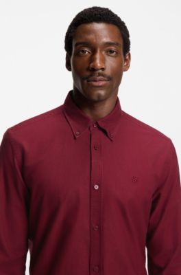Slim-fit shirt in Oxford cotton, Dark Red
