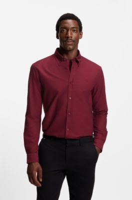 Slim-fit shirt in Oxford cotton, Dark Red