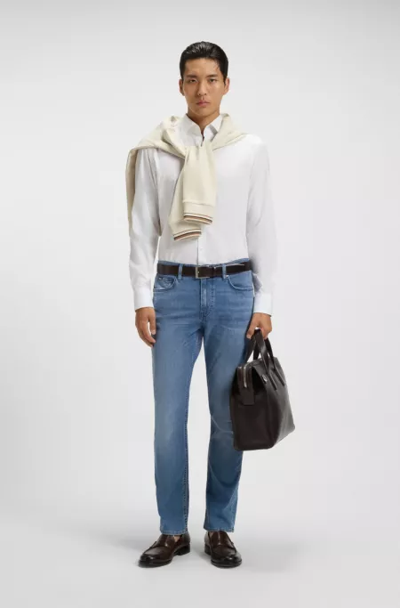 Blue slim-fit jeans in performance denim