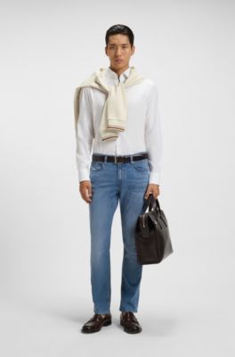 Blue slim-fit jeans in performance denim, Turquoise