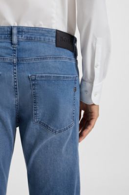 Blue slim-fit jeans in performance denim, Turquoise