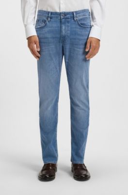Vaqueros slim fit en denim t&eacute;cnico azul, Turquesa