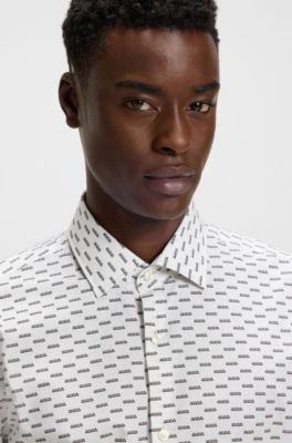Camisa slim fit en popel&iacute;n de algod&oacute;n estampado, Blanco