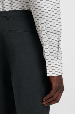 Printed slim-fit shirt in cotton poplin, White