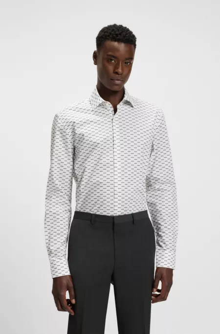 Printed slim-fit shirt in cotton poplin