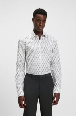 Camisa slim fit en popel&iacute;n de algod&oacute;n estampado, Blanco