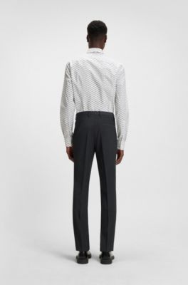 Camisa slim fit en popel&iacute;n de algod&oacute;n estampado, Blanco