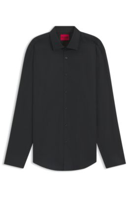 Camisa slim fit de algod&oacute;n con logos en jacquard, Negro