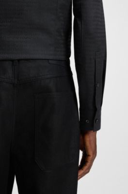 Logo-jacquard slim-fit shirt in cotton, Black
