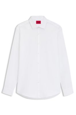Camisa slim fit de algod&oacute;n con logos en jacquard, Blanco