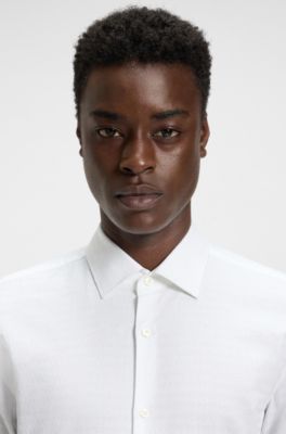 Chemise Slim Fit en coton &agrave; logo en jacquard, Blanc