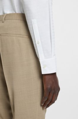 Camisa slim fit de algod&oacute;n con logos en jacquard, Blanco