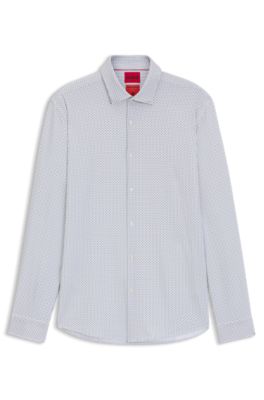Printed slim-fit shirt in performance-stretch jersey, White