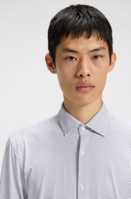 Printed slim-fit shirt in performance-stretch jersey, White