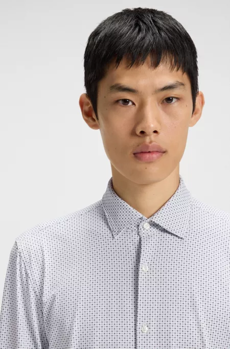 Printed slim-fit shirt in performance-stretch jersey