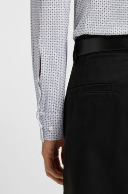 Printed slim-fit shirt in performance-stretch jersey, White