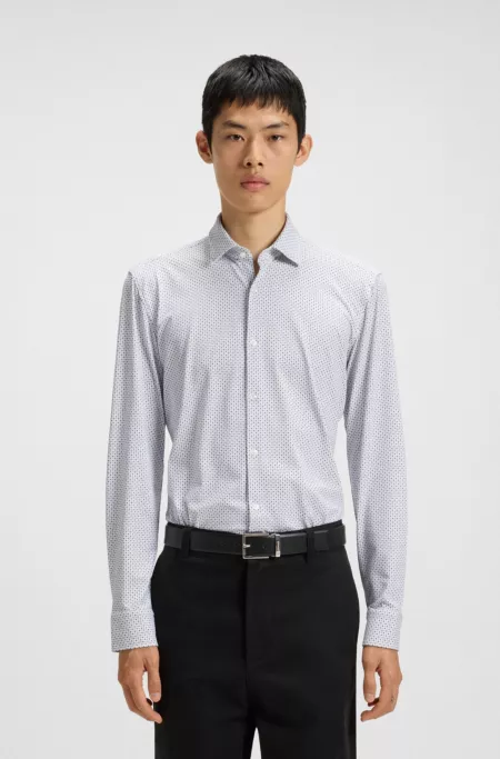 Printed slim-fit shirt in performance-stretch jersey