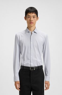 Printed slim-fit shirt in performance-stretch jersey, White