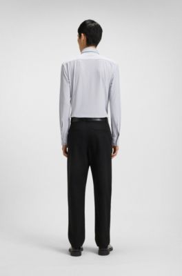 Printed slim-fit shirt in performance-stretch jersey, White