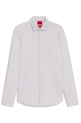 Printed slim-fit shirt in performance-stretch jersey, Beige