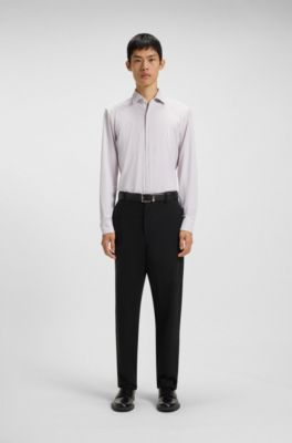 Printed slim-fit shirt in performance-stretch jersey, Beige