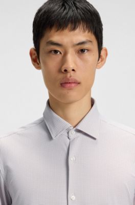 Printed slim-fit shirt in performance-stretch jersey, Beige