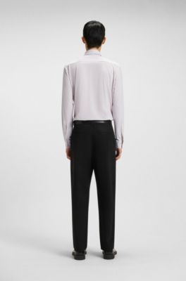 Printed slim-fit shirt in performance-stretch jersey, Beige