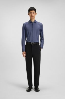 Printed slim-fit shirt in performance-stretch jersey, Dark Blue