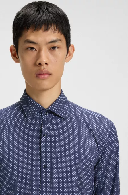 Printed slim-fit shirt in performance-stretch jersey