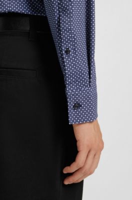 Printed slim-fit shirt in performance-stretch jersey, Dark Blue