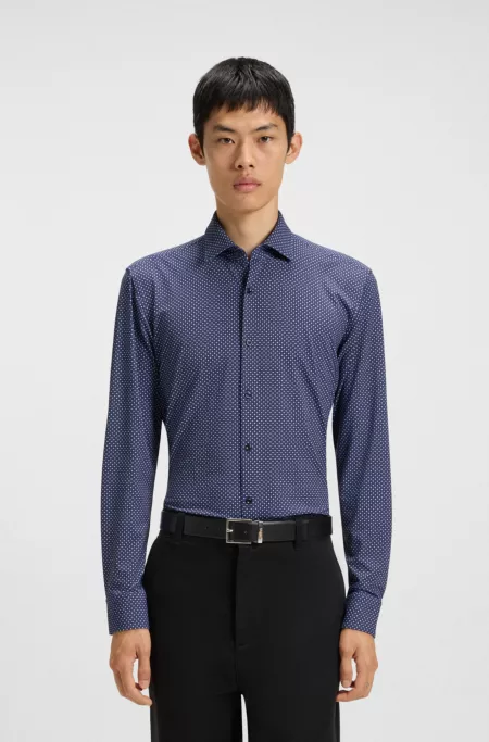 Printed slim-fit shirt in performance-stretch jersey