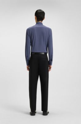 Printed slim-fit shirt in performance-stretch jersey, Dark Blue