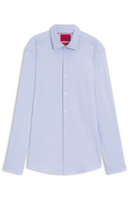 Printed slim-fit shirt in performance-stretch jersey, Light Blue