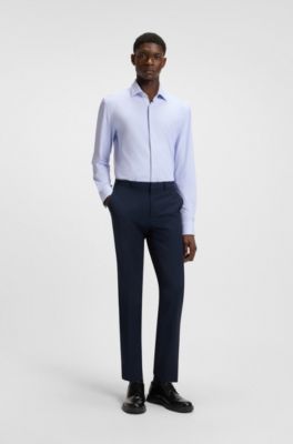 Printed slim-fit shirt in performance-stretch jersey, Light Blue