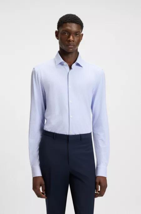 Printed slim-fit shirt in performance-stretch jersey