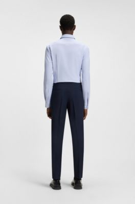 Printed slim-fit shirt in performance-stretch jersey, Light Blue