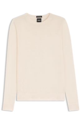 Jersey slim fit de cuello redondo en lana merina, Blanco