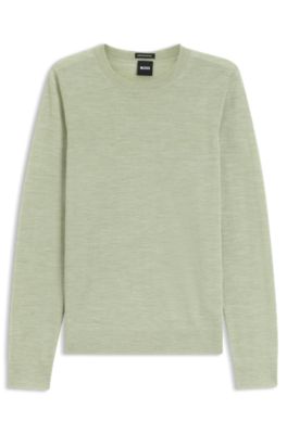 Slim-fit crewneck sweater in merino wool, Light Green