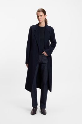 Slim-fit crewneck sweater in merino wool, Dark Blue
