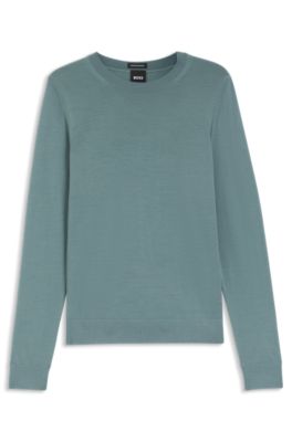 Jersey slim fit de cuello redondo en lana merina, Azul