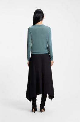 Jersey slim fit de cuello redondo en lana merina, Azul