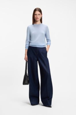 Slim-fit crewneck sweater in merino wool, Purple