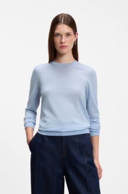 Slim-fit crewneck sweater in merino wool, Purple