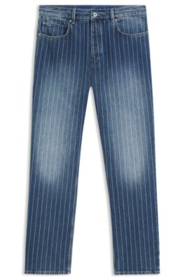 Jean Baggy en denim bleu &agrave; rayures tennis, Bleu