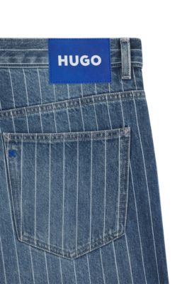 Jean Baggy en denim bleu &agrave; rayures tennis, Bleu